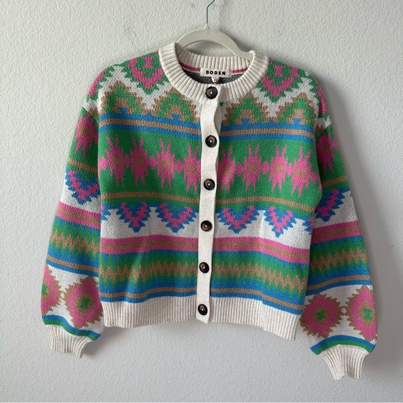 NWT BODEN Abi Jacquard Cardigan Multi Aztec SZ S - Picture 2 of 6